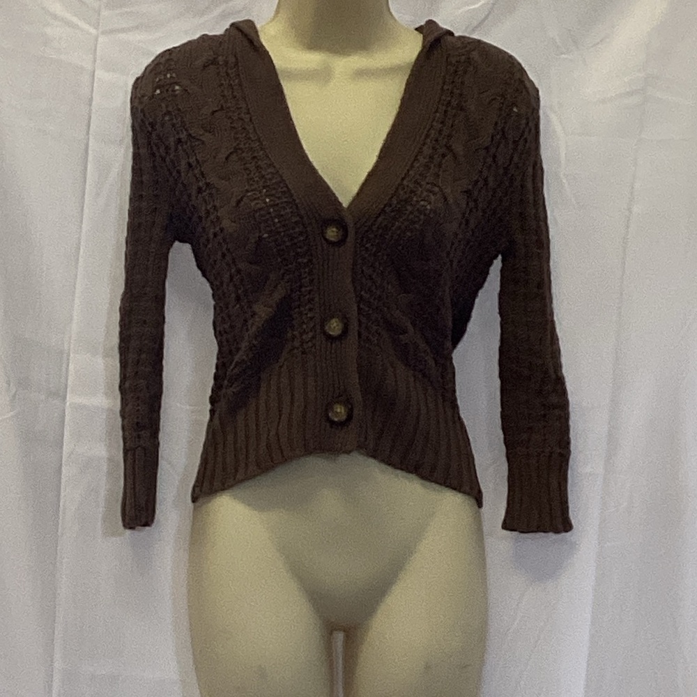 Aeropostale Brown Button Up Hooded Cardigan